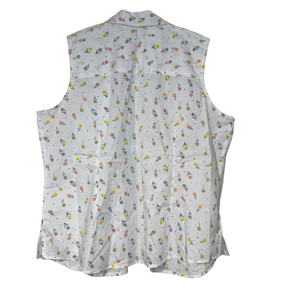Basic Editions Sleeveless Button Down Shirt Womens XXL White Floral Cotton Blend